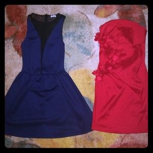 Navy blue and red party dresses.